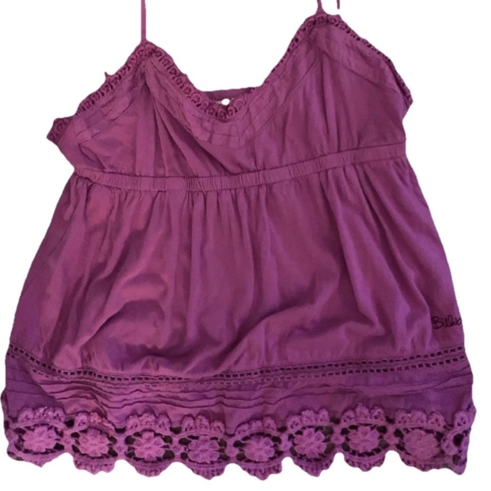 Billabong Fuchsia Crochet Lace Trim Camisole sz L Y2K baby doll fairy feminine
